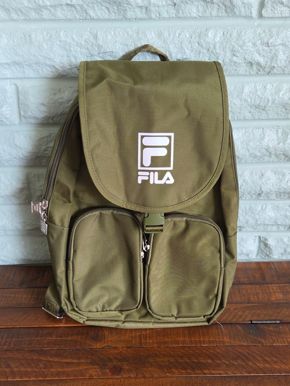 FILA Olive Canvas Backpack with Front Pockets